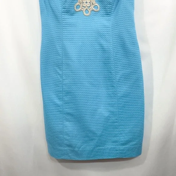 Lilly Pulitzer Size 00 Sheath Dress Sleeveless Textured Gold Trim Blue 797